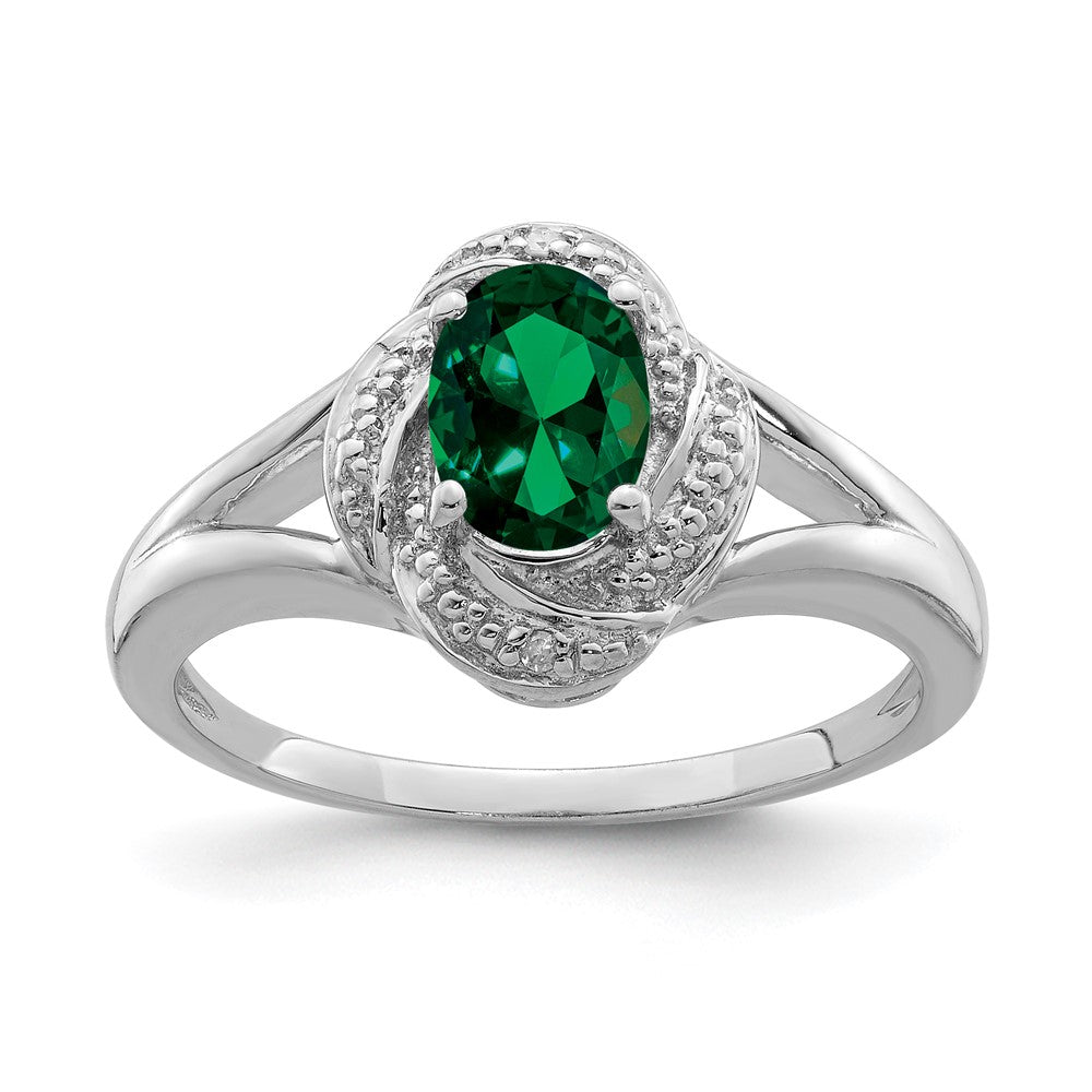 Sterling Silver Rhodium-plated Diam. & Created Emerald Ring - 17