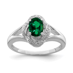 Sterling Silver Rhodium-plated Diam. & Created Emerald Ring - 17