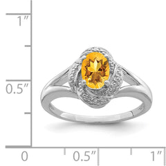 Sterling Silver Rhodium-plated Diam. & Citrine Ring - 14