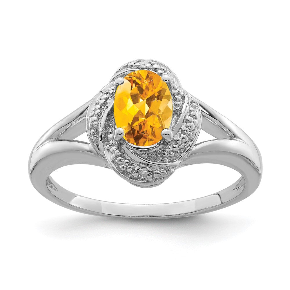 Sterling Silver Rhodium-plated Diam. & Citrine Ring - 13