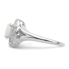 Sterling Silver Rhodium-plated Diam. & Created Opal Ring - 12