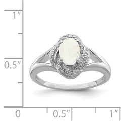 Sterling Silver Rhodium-plated Diam. & Created Opal Ring - 12