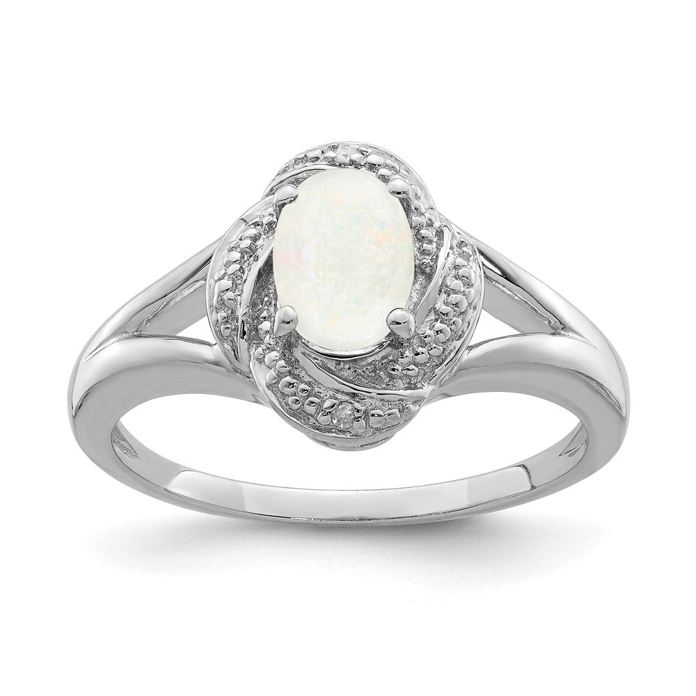 Sterling Silver Rhodium-plated Diam. & Created Opal Ring - 12