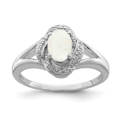 Sterling Silver Rhodium-plated Diam. & Created Opal Ring - 12
