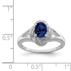 Sterling Silver Rhodium-plated Diam. & Created Sapphire Ring - 12