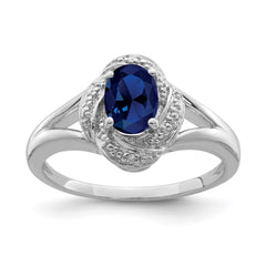 Sterling Silver Rhodium-plated Diam. & Created Sapphire Ring - 12