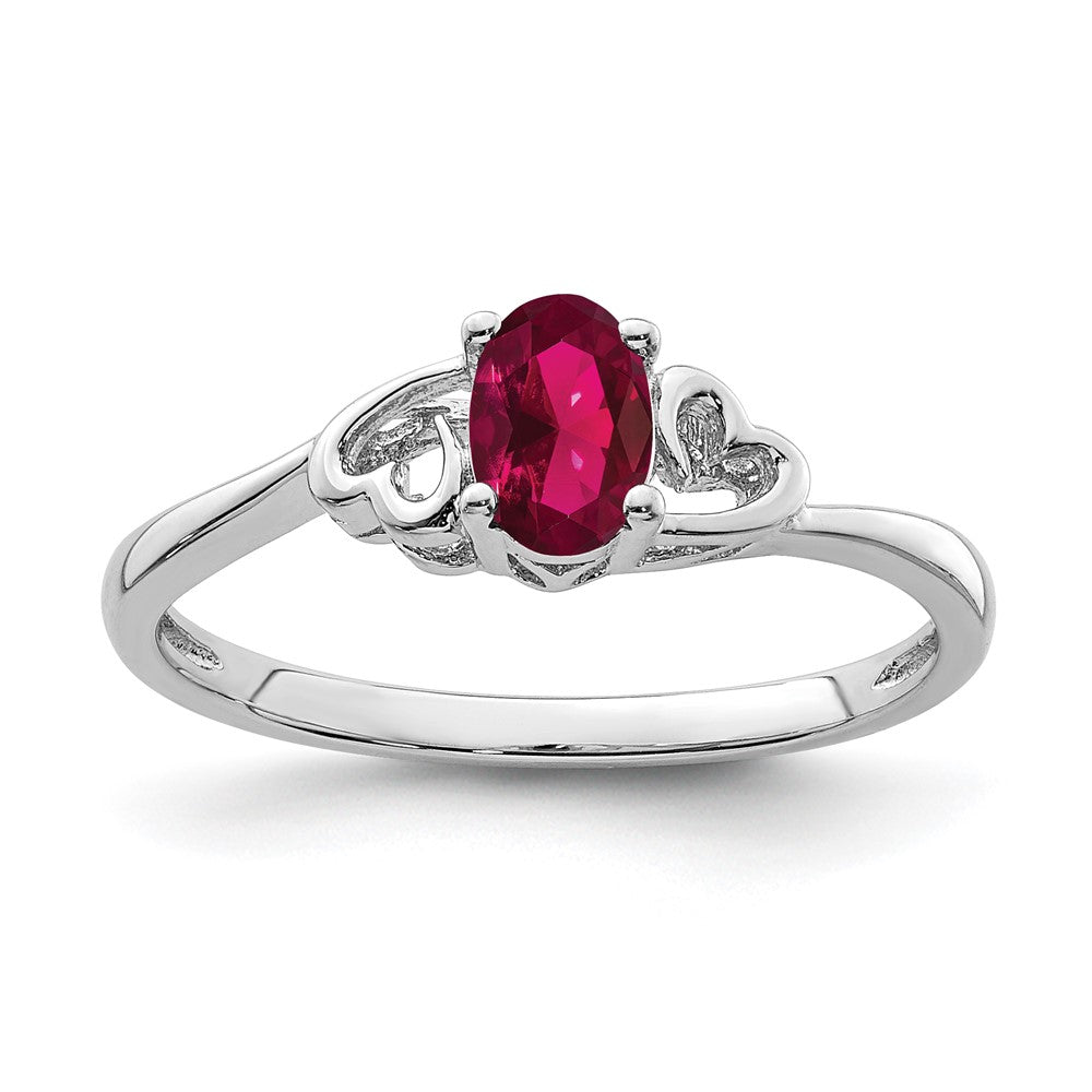 Sterling Silver Rhodium-plated Created Ruby Ring - 16