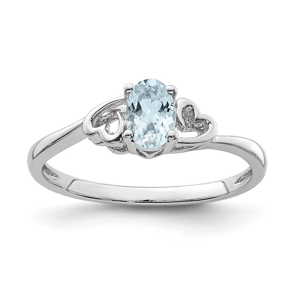 Sterling Silver Rhodium-plated Aquamarine Ring - 17