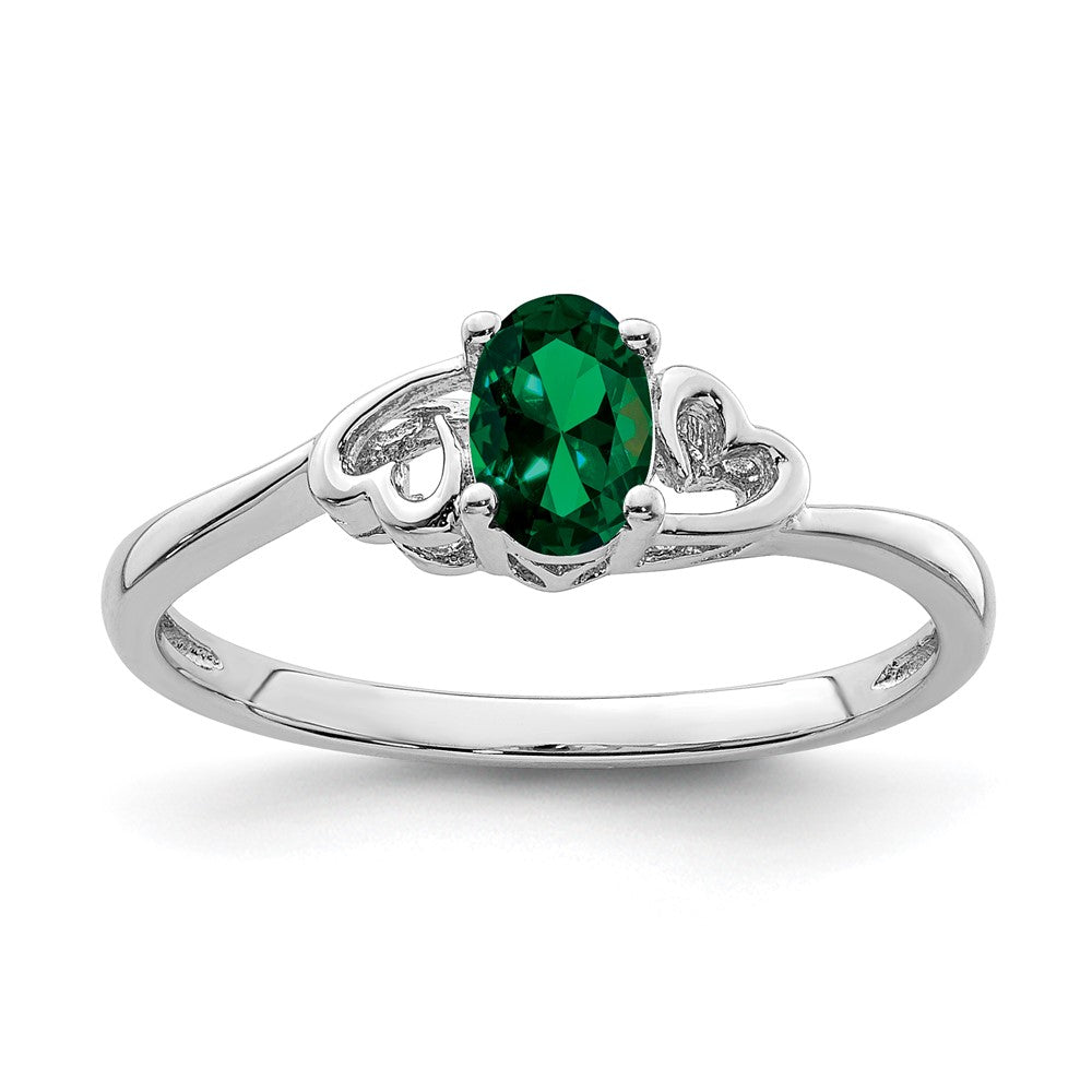 Sterling Silver Rhodium-plated Created Emerald Ring - 20