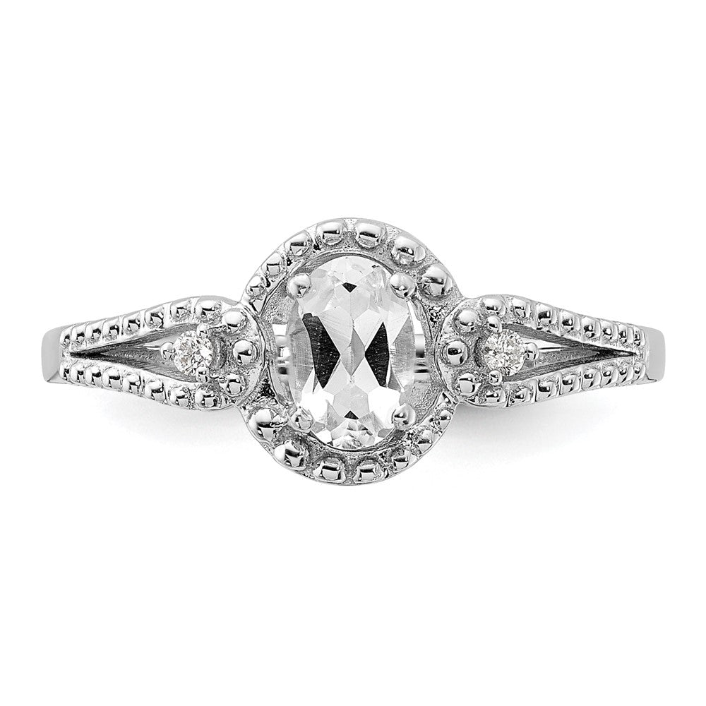 Sterling Silver Rhodium-plated White Topaz & Diam. Ring - 24