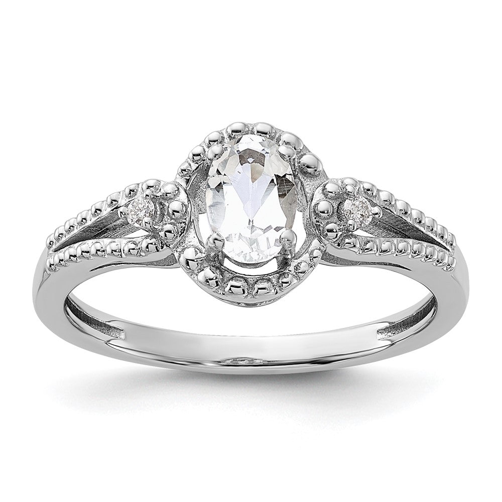 Sterling Silver Rhodium-plated White Topaz & Diam. Ring - 14