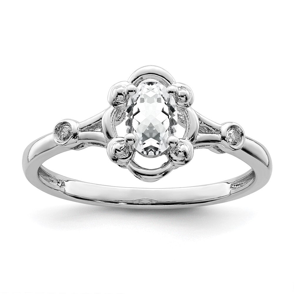 Sterling Silver Rhodium-plated White Topaz & Diam. Ring - 2