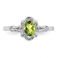 Sterling Silver Rhodium-plated Peridot & Diam. Ring - 7