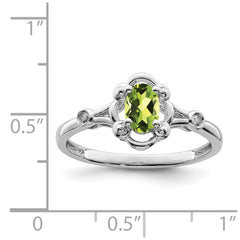 Sterling Silver Rhodium-plated Peridot & Diam. Ring - 5