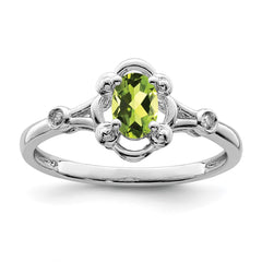 Sterling Silver Rhodium-plated Peridot & Diam. Ring - 7