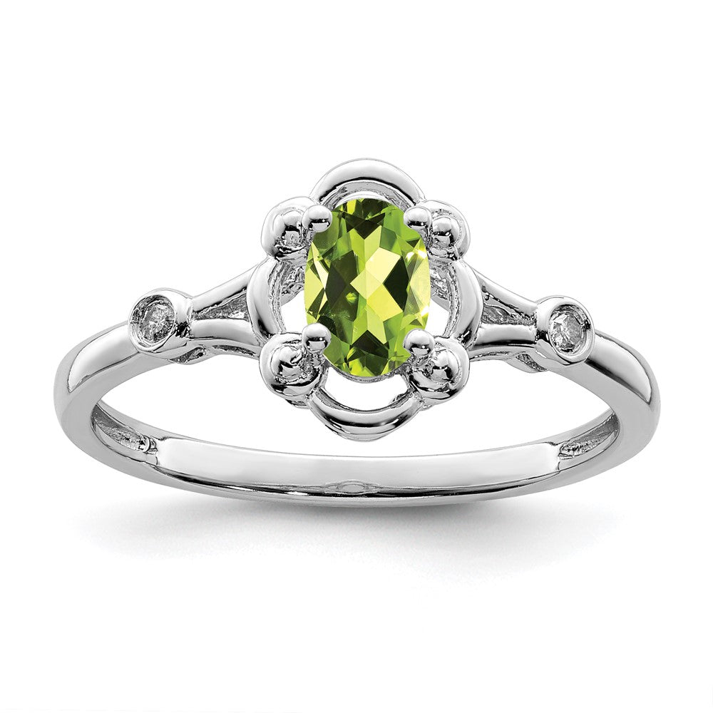 Sterling Silver Rhodium-plated Peridot & Diam. Ring - 3