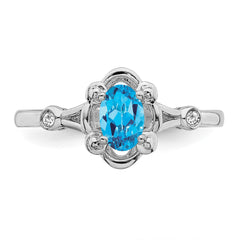 Sterling Silver Rhodium-plated Light Swiss Blue Topaz & Diam. Ring - 3