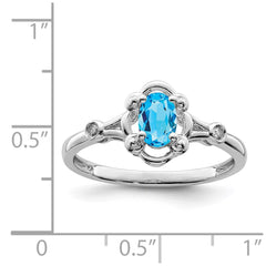 Sterling Silver Rhodium-plated Light Swiss Blue Topaz & Diam. Ring - 4
