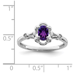 Sterling Silver Rhodium-plated Amethyst & Diam. Ring - 3