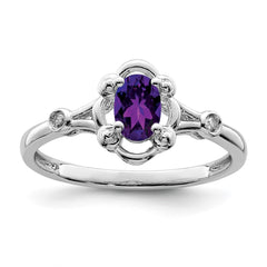 Sterling Silver Rhodium-plated Amethyst & Diam. Ring - 8