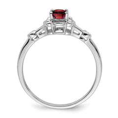 Sterling Silver Rhodium-plated Garnet & Diam. Ring - 7