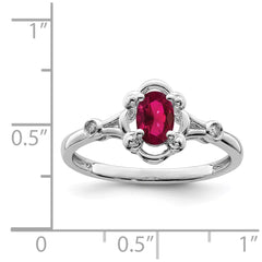 Sterling Silver Rhodium-plated Created Ruby & Diam. Ring - 11