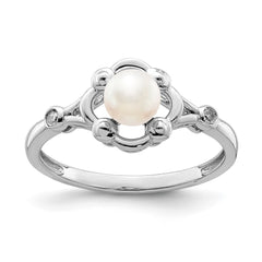 Sterling Silver Rhodium-plated FW Cultured Pearl & Diam. Ring - 13