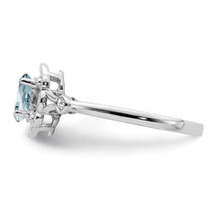 Sterling Silver Rhodium-plated Aquamarine & Diam. Ring - 11