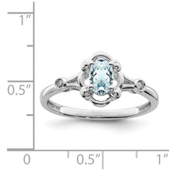 Sterling Silver Rhodium-plated Aquamarine & Diam. Ring - 7