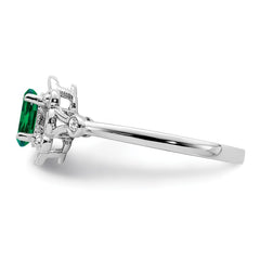 Sterling Silver Rhodium-plated Created Emerald & Diam. Ring - 9