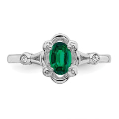 Sterling Silver Rhodium-plated Created Emerald & Diam. Ring - 2