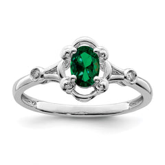 Sterling Silver Rhodium-plated Created Emerald & Diam. Ring - 2