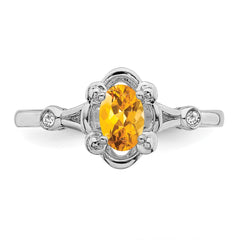 Sterling Silver Rhodium-plated Citrine & Diam. Ring - 5