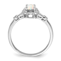 Sterling Silver Rhodium-plated Created Opal & Diam. Ring - 8