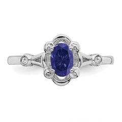 Sterling Silver Rhodium-plated Created Sapphire & Diam. Ring - 15