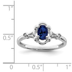 Sterling Silver Rhodium-plated Created Sapphire & Diam. Ring - 15
