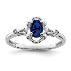 Sterling Silver Rhodium-plated Created Sapphire & Diam. Ring - 15