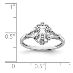 Sterling Silver Rhodium-plated White Topaz & Diam. Ring - 16