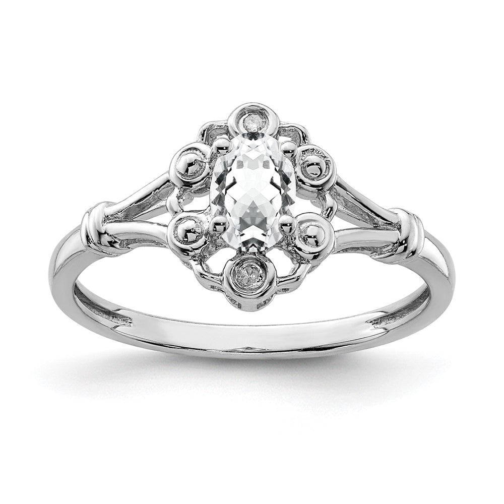 Sterling Silver Rhodium-plated White Topaz & Diam. Ring - 16