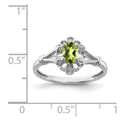 Sterling Silver Rhodium-plated Peridot & Diam. Ring - 10