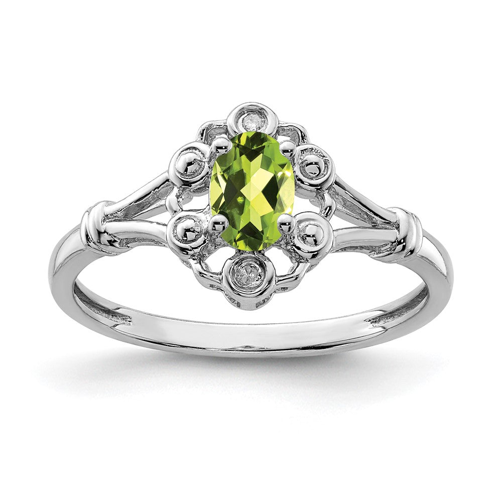 Sterling Silver Rhodium-plated Peridot & Diam. Ring - 15