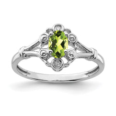 Sterling Silver Rhodium-plated Peridot & Diam. Ring - 15
