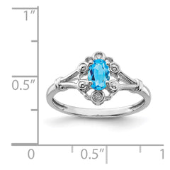 Sterling Silver Rhodium-plated Light Swiss Blue Topaz & Diam. Ring - 15
