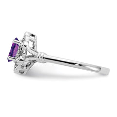 Sterling Silver Rhodium-plated Amethyst & Diam. Ring - 9