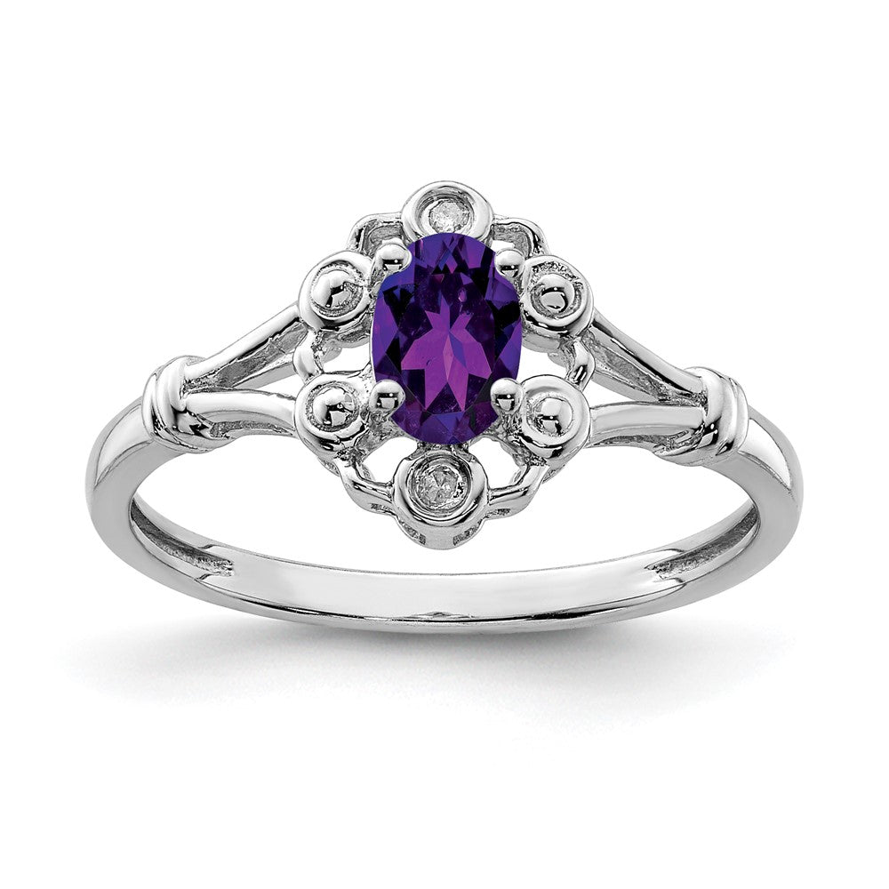 Sterling Silver Rhodium-plated Amethyst & Diam. Ring - 9