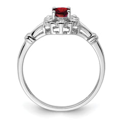Sterling Silver Rhodium-plated Garnet & Diam. Ring - 13
