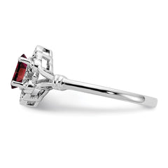 Sterling Silver Rhodium-plated Garnet & Diam. Ring - 14