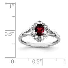Sterling Silver Rhodium-plated Garnet & Diam. Ring - 5