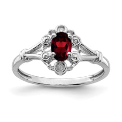 Sterling Silver Rhodium-plated Garnet & Diam. Ring - 15