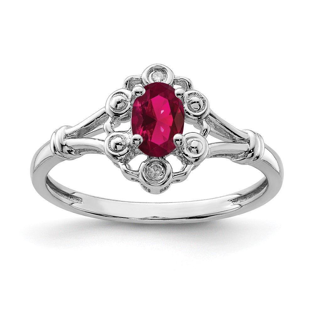 Sterling Silver Rhodium-plated Created Ruby & Diam. Ring - 17